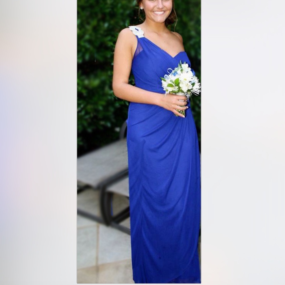 [Xscape] Royal Blue One-Shoulder Evening Gown 8
